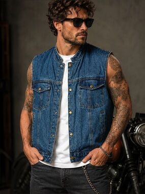 Xelement Men’s XL Denim Motorcycle Vest Biker Riding Y2K Bikercore Snap Front